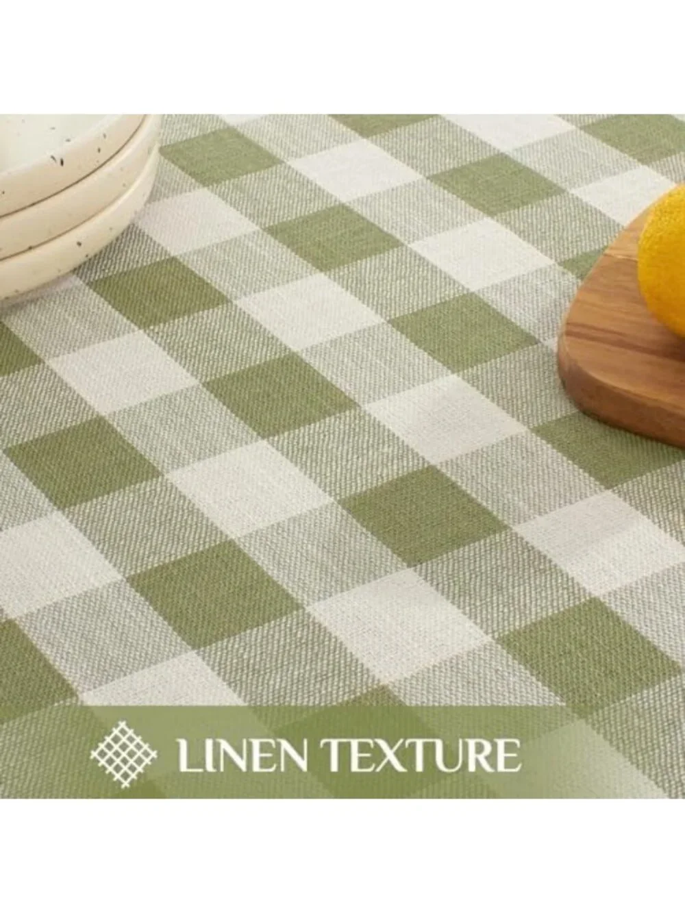 Gingham Rectangle Tablecloth with Tassels, Sage Green, 55